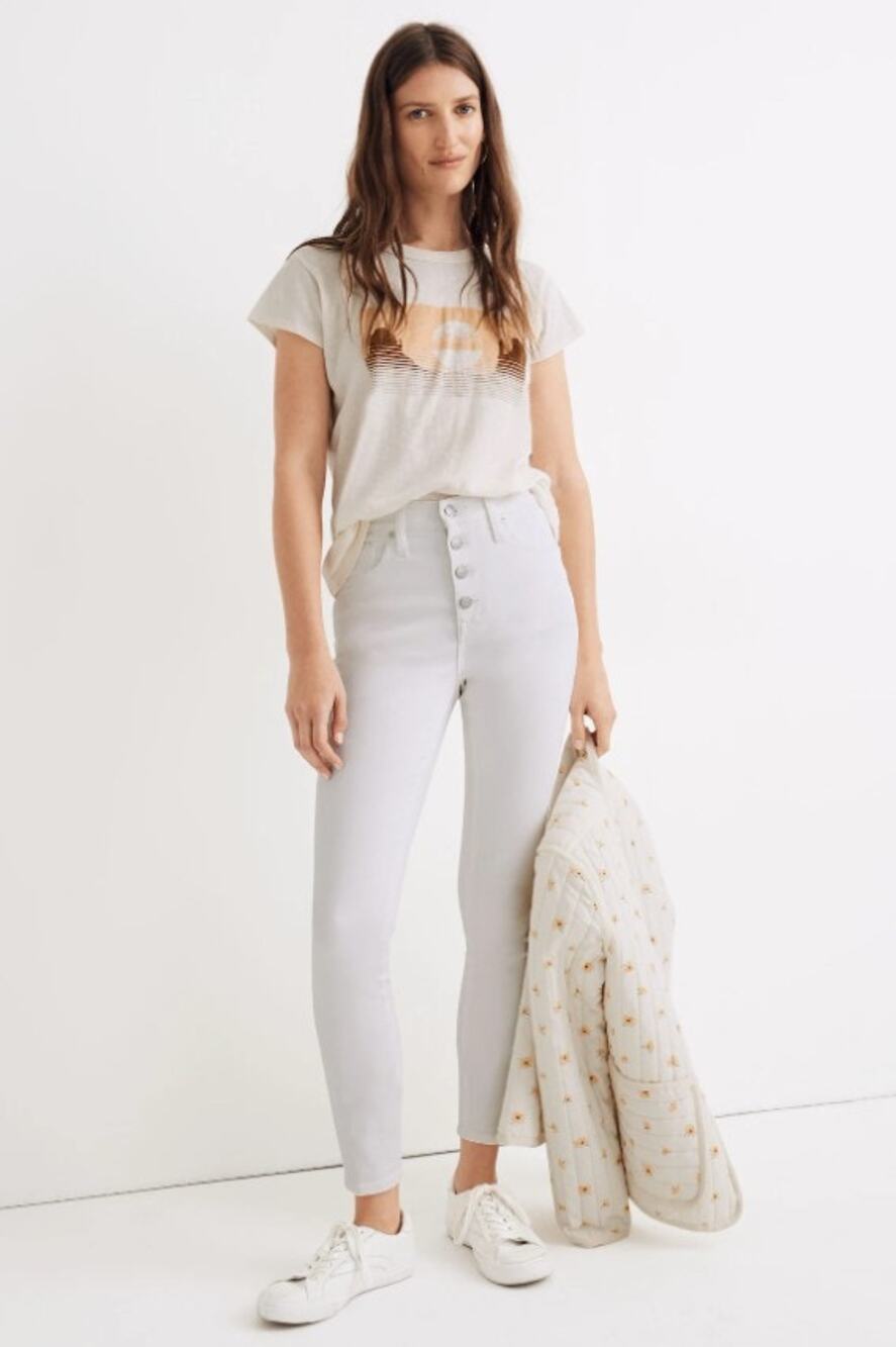MADEWELL new 10" high rise skinny crop button front pure white denim jeans